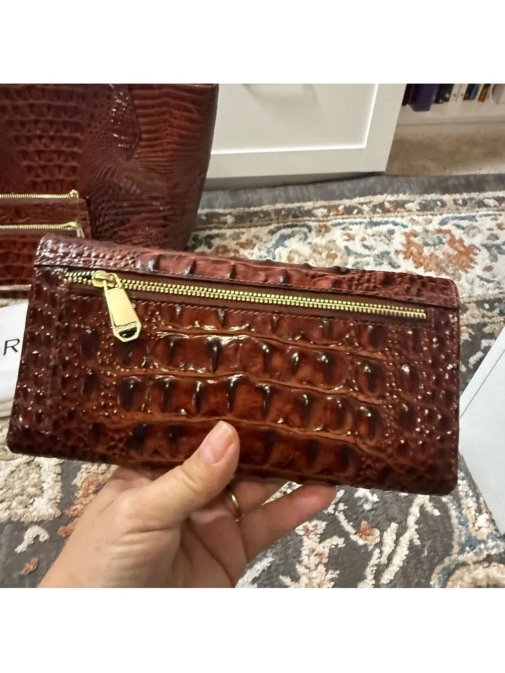 Brahmin Pecan Croc-Embossed Leather Tote with Wallet & Wristlet NWOT - Picture 4 of 7